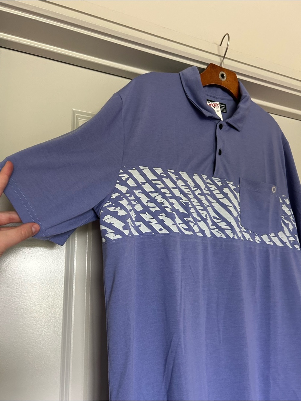 Oakley Men’s Lavender Polo with White Chest Stripe and Pocket - Picture 4 of 7